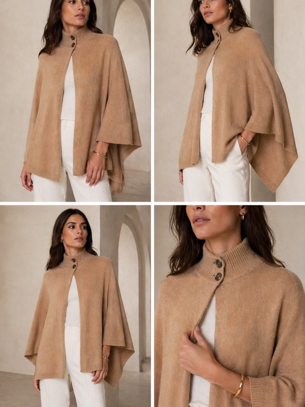 Banana Republic Camel Button-Front Knit Poncho